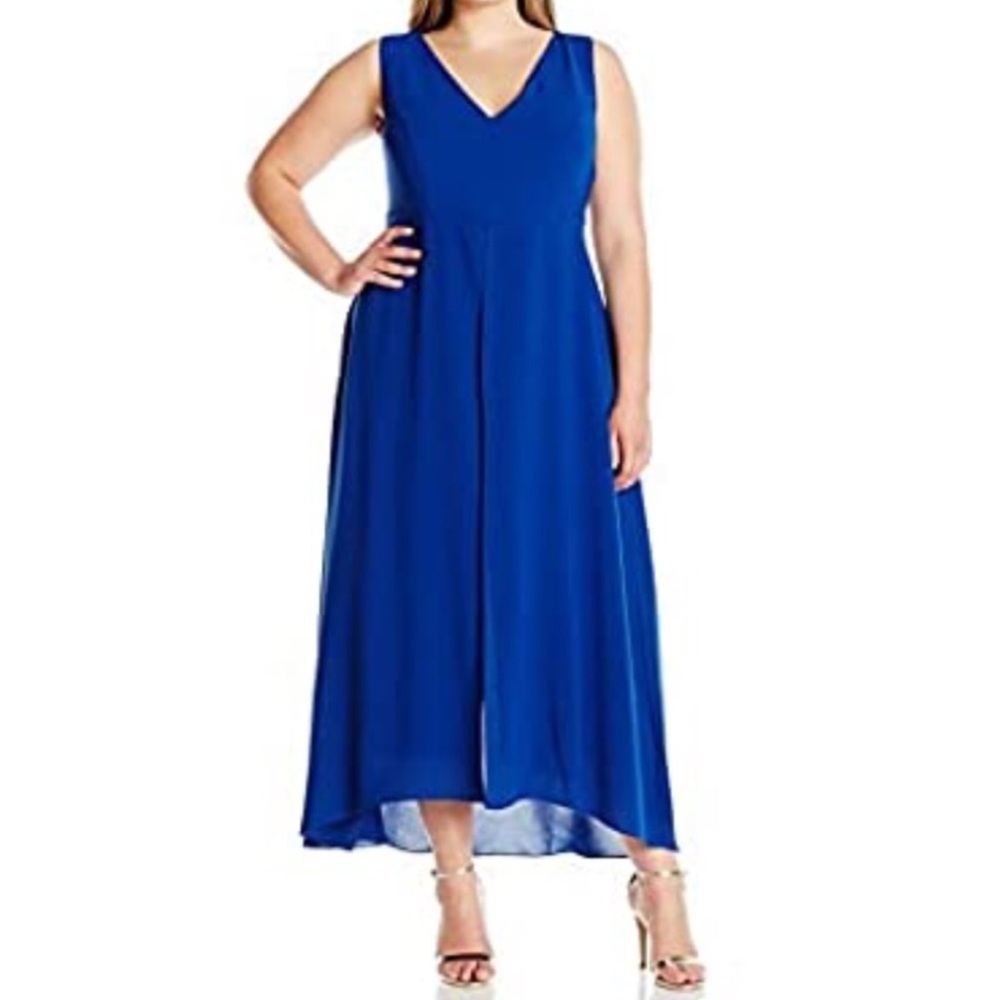 Adrianna Papell Tonal Overlay Jumpsuit Blue 18W